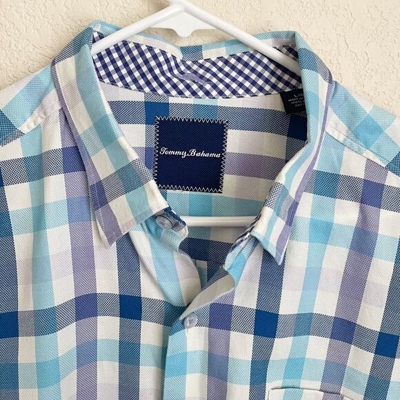 Tommy Bahama Mens Long Roll Tab Sleeve Checkered Multicolor Button Up Large - Picture 2 of 10